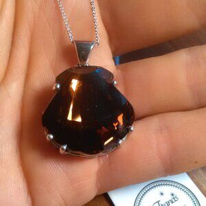 Swarovski Smoked Topaz Crystal Shield Sterling Silver Pendant Necklace